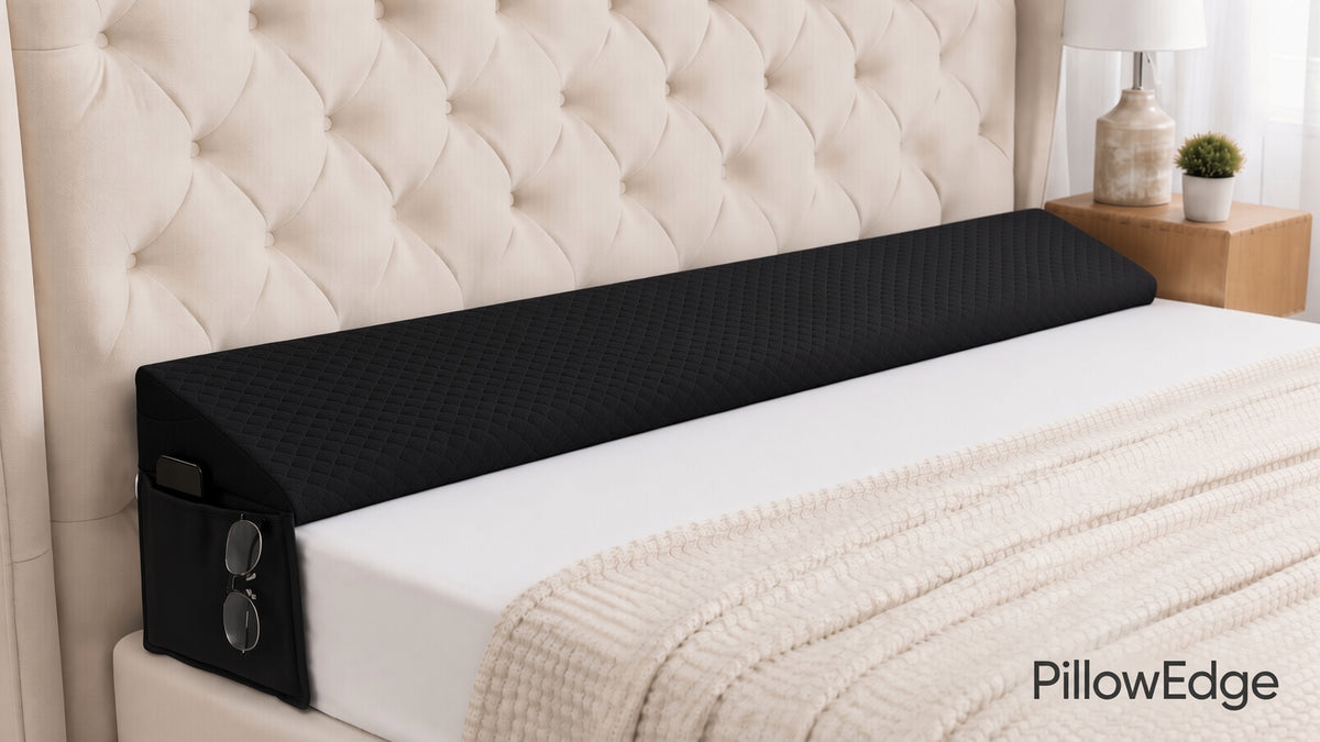 PillowEdge Quilted Bed Wedge with Pockets – black (Twin/Queen/King)