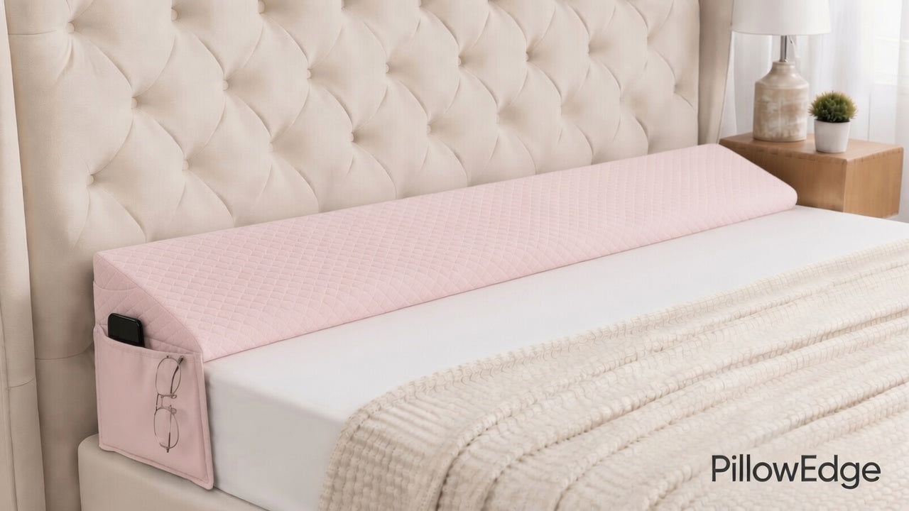 PillowEdge Quilted Bed Wedge with Pockets – Pink (Twin/Queen/King)  Best one to use: